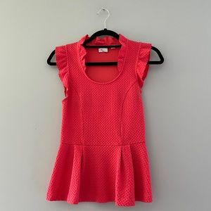 Anthropologie Postmark Peplum Blouse Neon Pink Ruffles Size XS